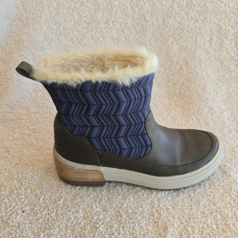 Merrell Women's Ankle Boots Polar Haven Peacoat Waterproof Sz 6.5 Faux Fur Lined